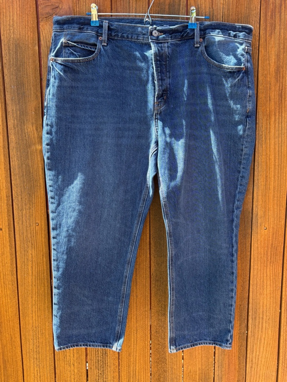 Old Navy Blue Stretch Denim Jeans Slouchy Straight High Rise Women’s Size 18.